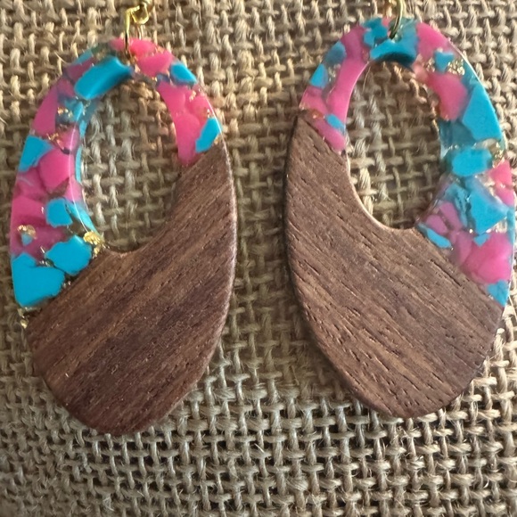 Handcrafted Colorful Wood and Resin Earrings - Picture 1 of 2